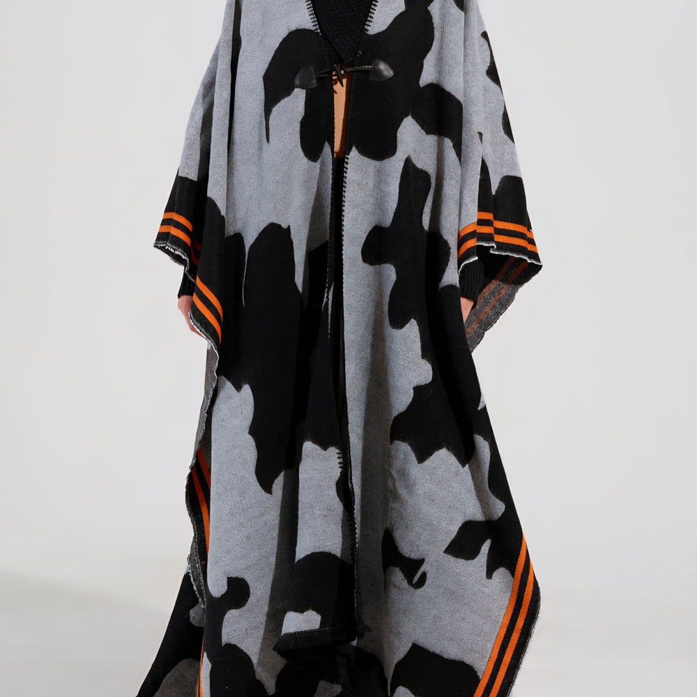 AKIRA Black and Gray Poncho with Orange Accents